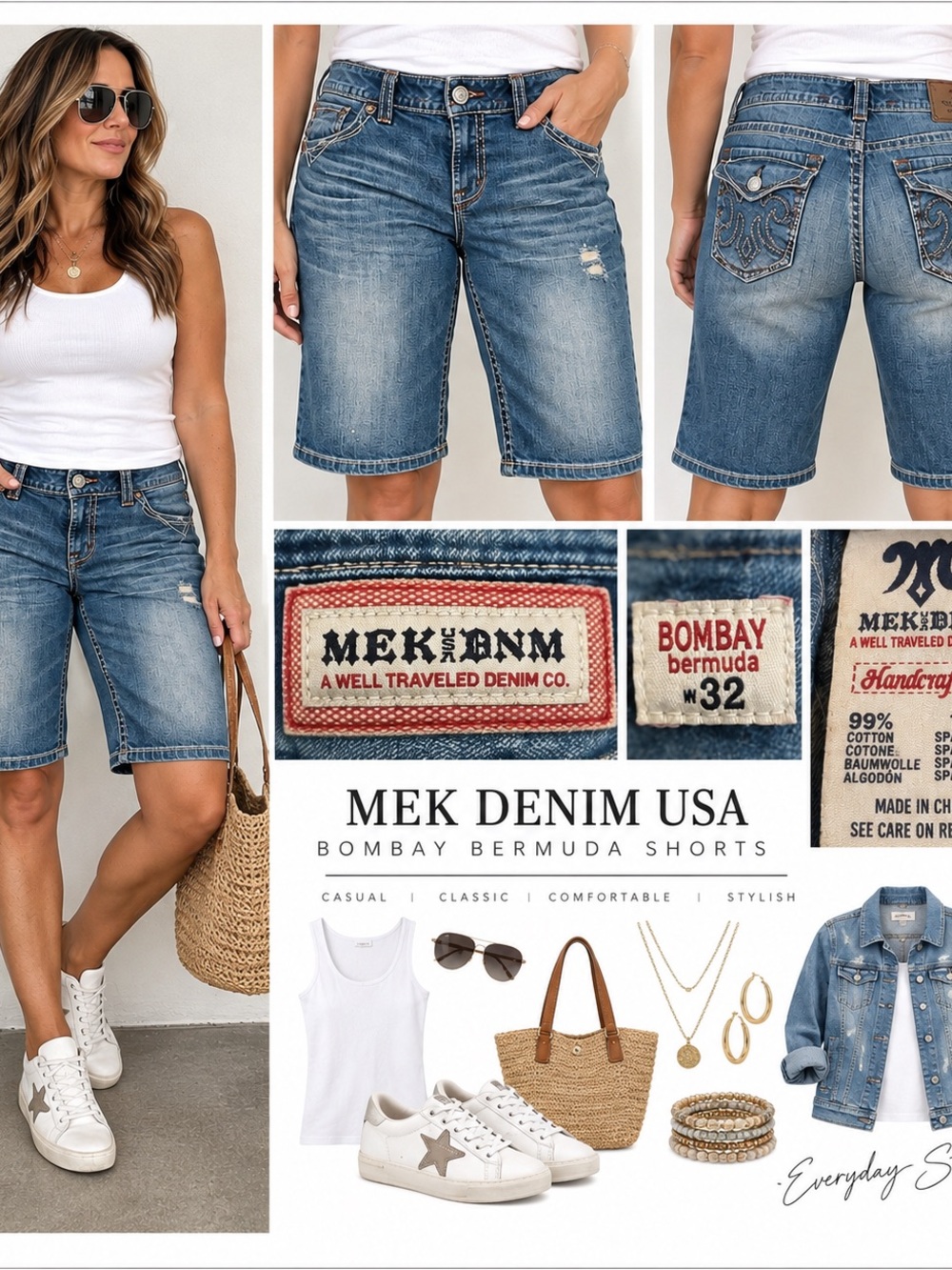 MEK Denim Bombay Bermuda Shorts in Medium Blue Wash